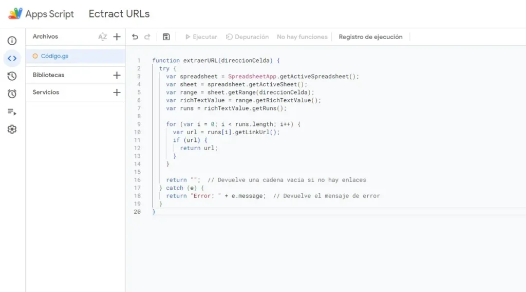 Script Extraccion URL Google Sheets columna