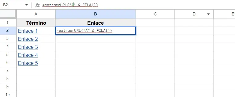 Extraccion URL Google Sheets columna