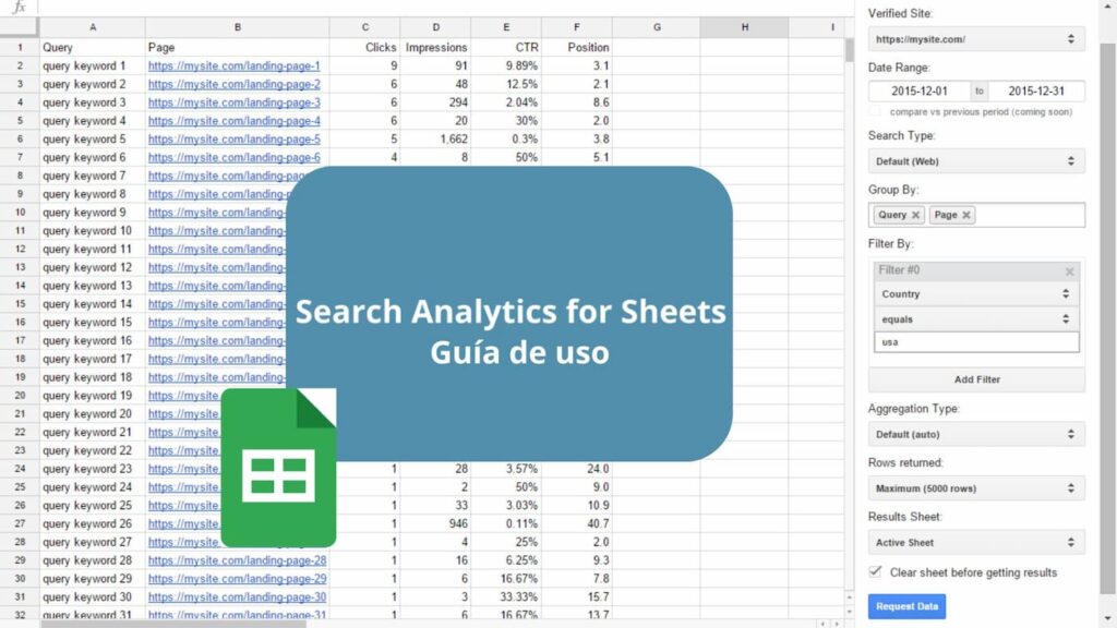 Search Analytics for Sheets: guía de uso