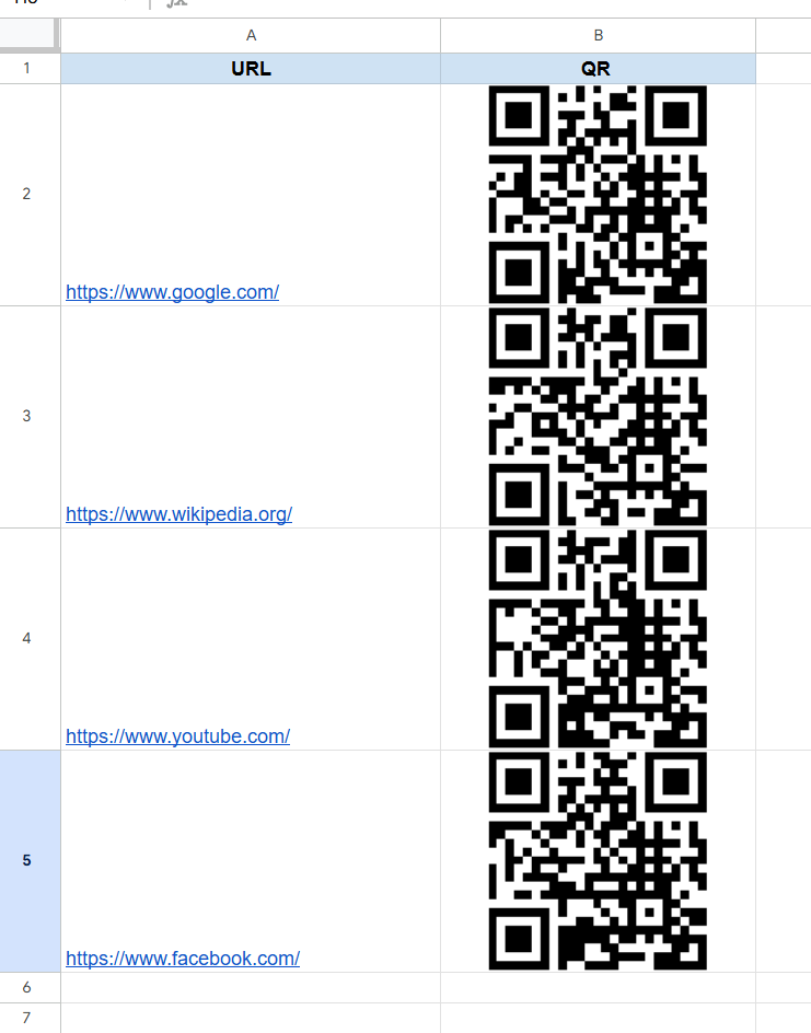 listado de URls + QR